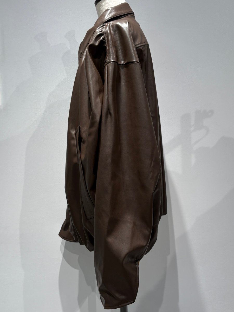 voluminous leather jacket(unisex)/brown - KNUTH MARF