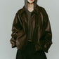 voluminous leather jacket(unisex)/brown - KNUTH MARF