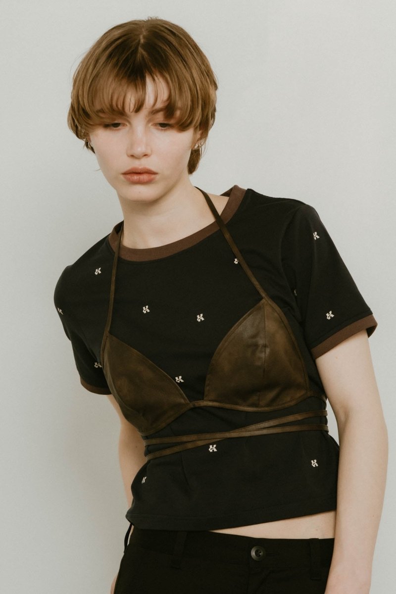 wrap leather bustier/2color - KNUTH MARF