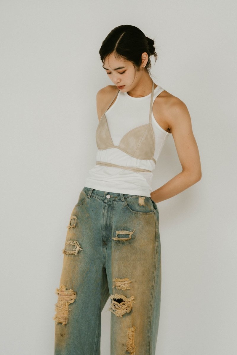 wrap leather bustier/2color - KNUTH MARF