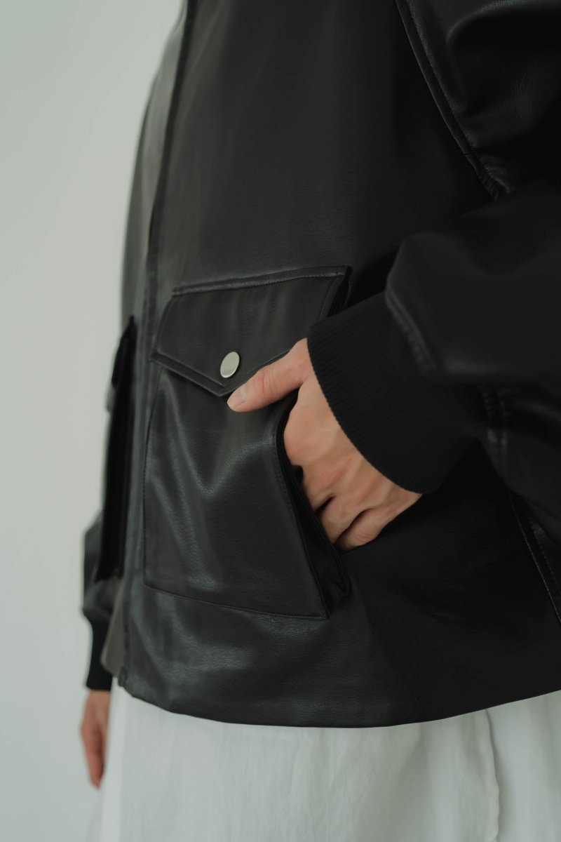 round sleeve flight jacket/leatherblack (unisex)