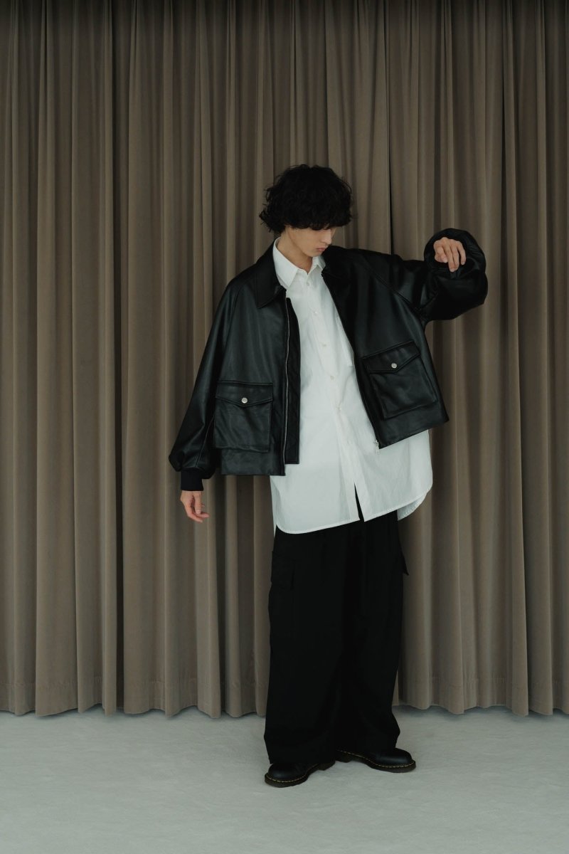 【10/27〜出荷】round sleeve flight jacket/leatherblack (unisex)