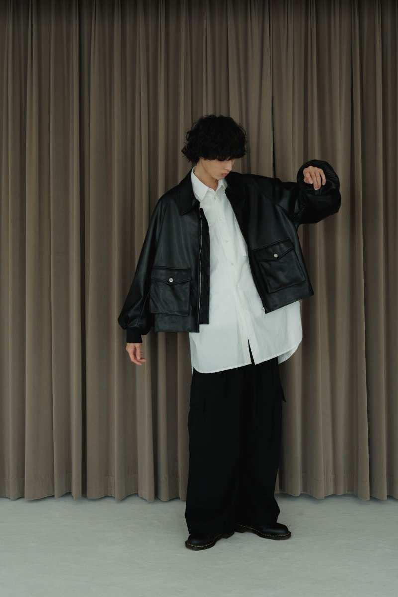 10/27〜出荷】round sleeve flight jacket/leatherblack (unisex