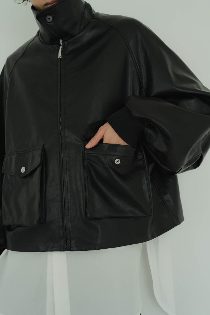 round sleeve flight jacket/leatherblack (unisex)