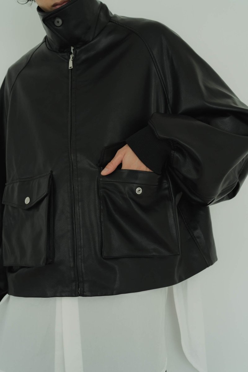 round sleeve flight jacket/leatherblack (unisex) | KNUTH MARF