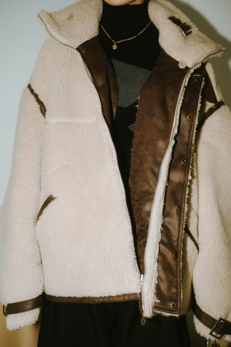 【11/30~出荷】reversible mouton jacket(unisex)/beige-S size - KNUTH MARF