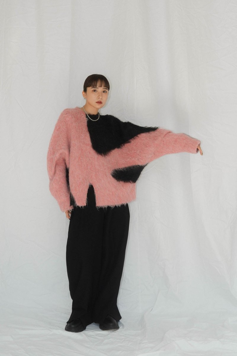 accent knit pullover(unisex)/pinkblack