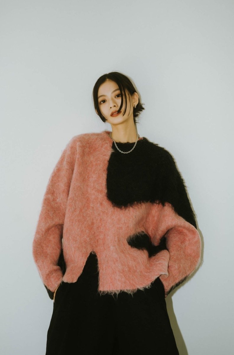 【12/末〜1/初旬出荷】accent knit pullover(unisex)/pinkblack - KNUTH MARF