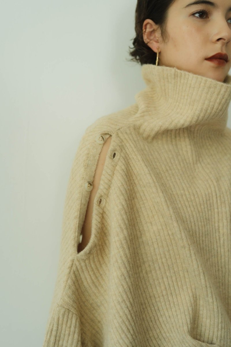 2way unique high neck knit/beige袖丈長袖
