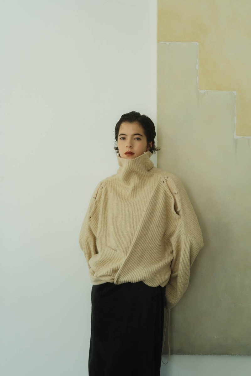 2way unique high neck knit/beige - KNUTH MARF