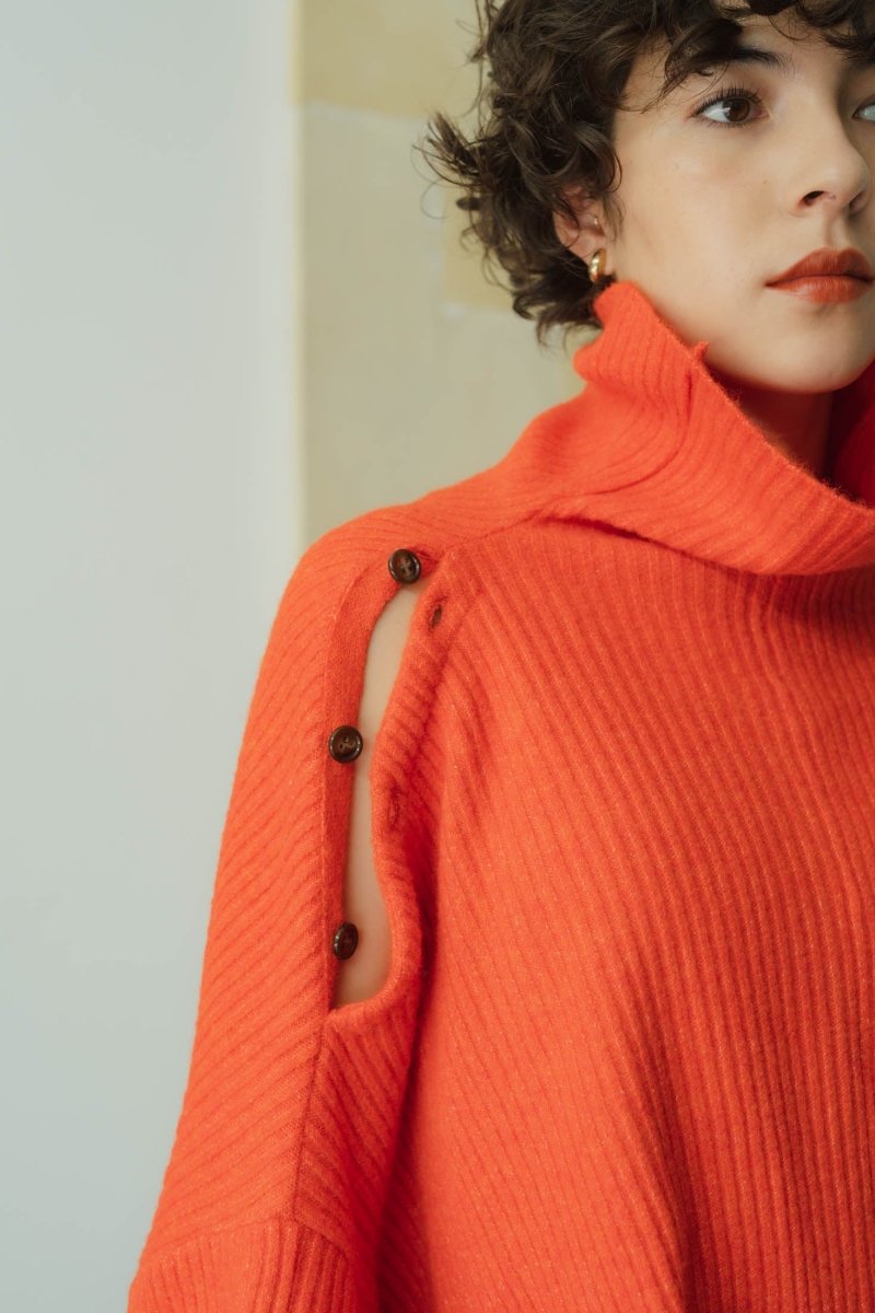 2way unique high neck knit/orange