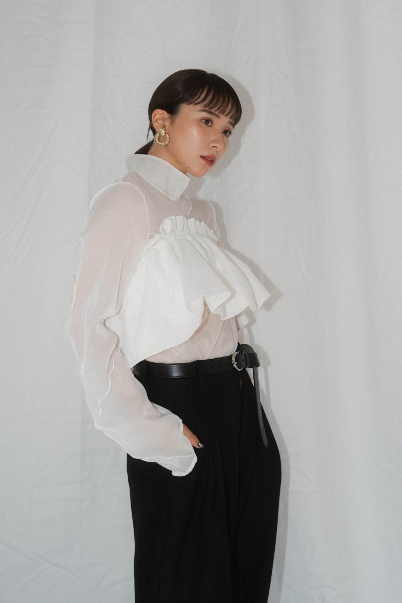 4way sheer frills blouse/white