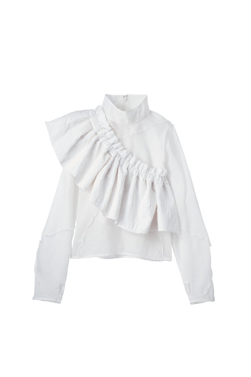 4way sheer frills blouse/white - KNUTH MARF
