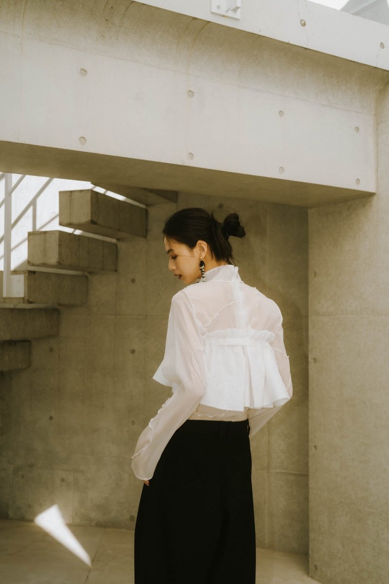 4way sheer frills blouse/white