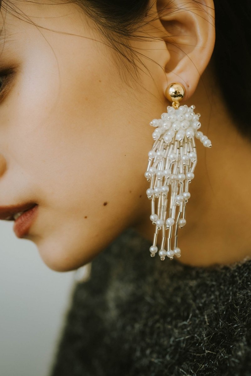 beads pierced earrings/whitemix | KNUTH MARF