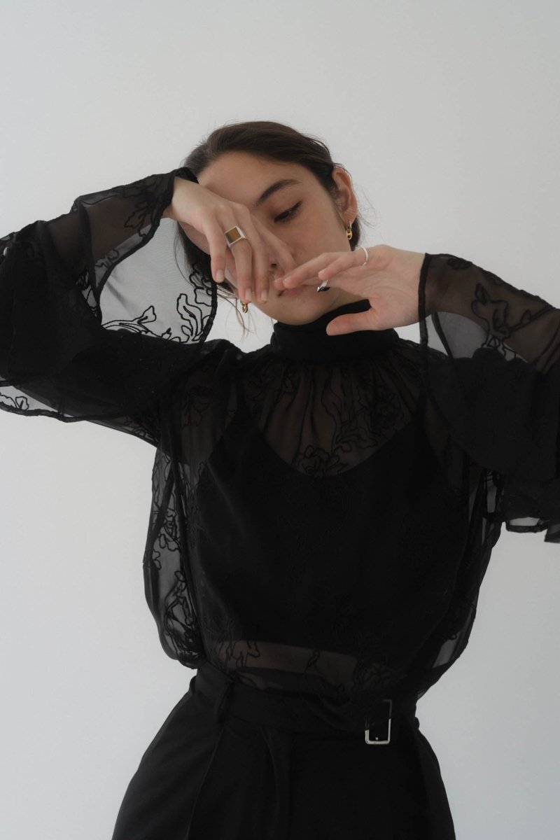 embroidery sheer blouse/black - KNUTH MARF