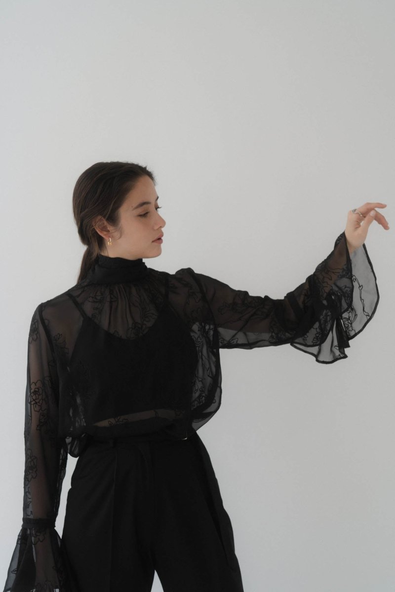 embroidery sheer blouse/black | KNUTH MARF