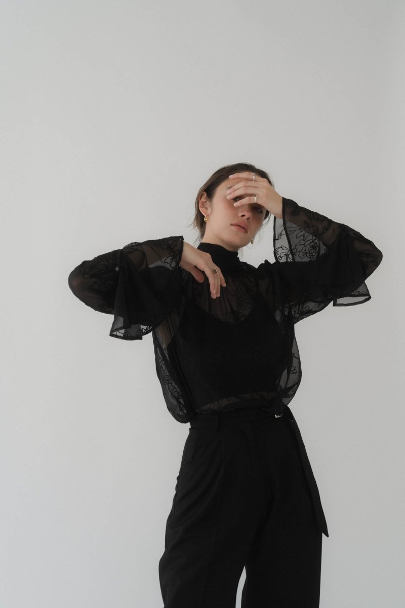 embroidery sheer blouse/black | KNUTH MARF