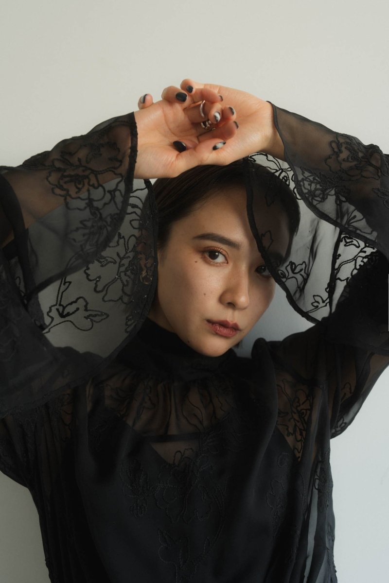 embroidery sheer blouse/black | KNUTH MARF