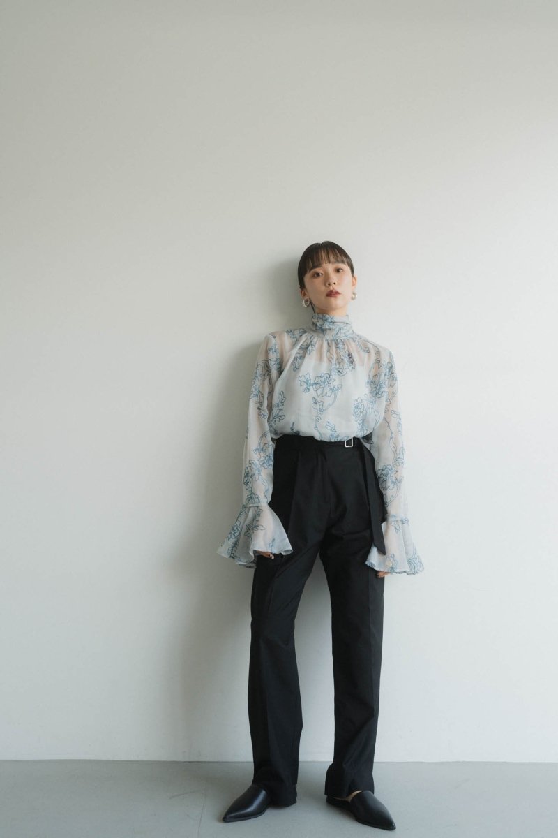 embroidery sheer blouse/ice blue