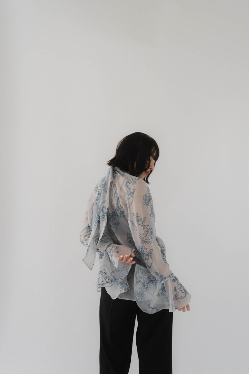 embroidery sheer blouse/ice blue - KNUTH MARF