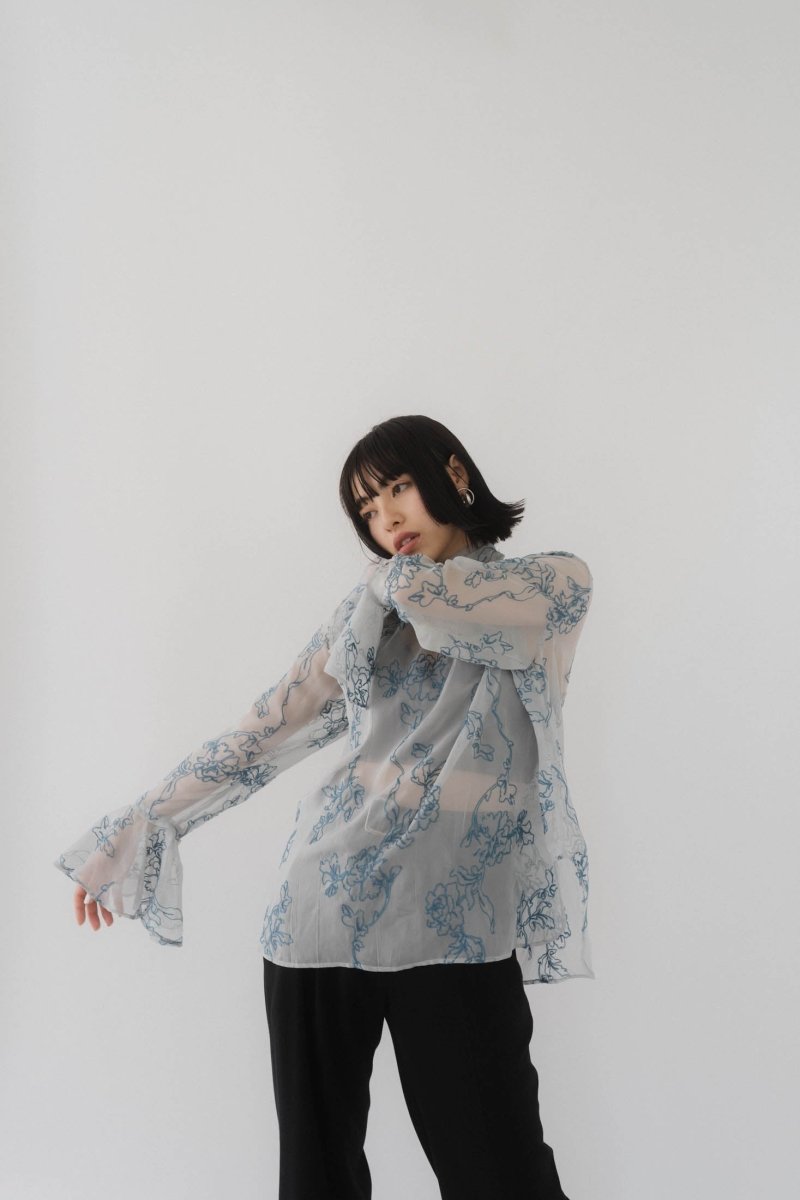 embroidery sheer blouse/ice blue - KNUTH MARF