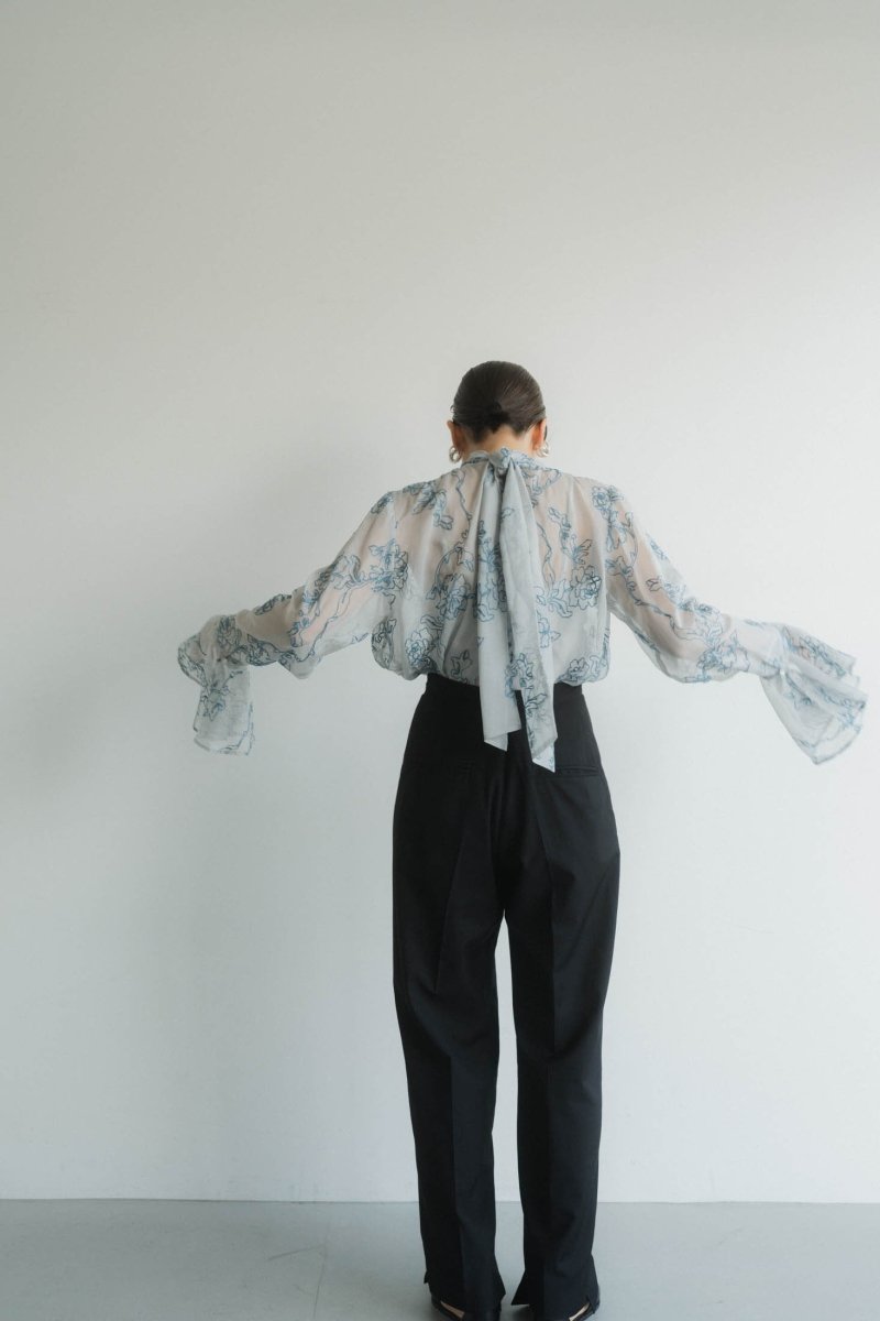 embroidery sheer blouse/ice blue | KNUTH MARF