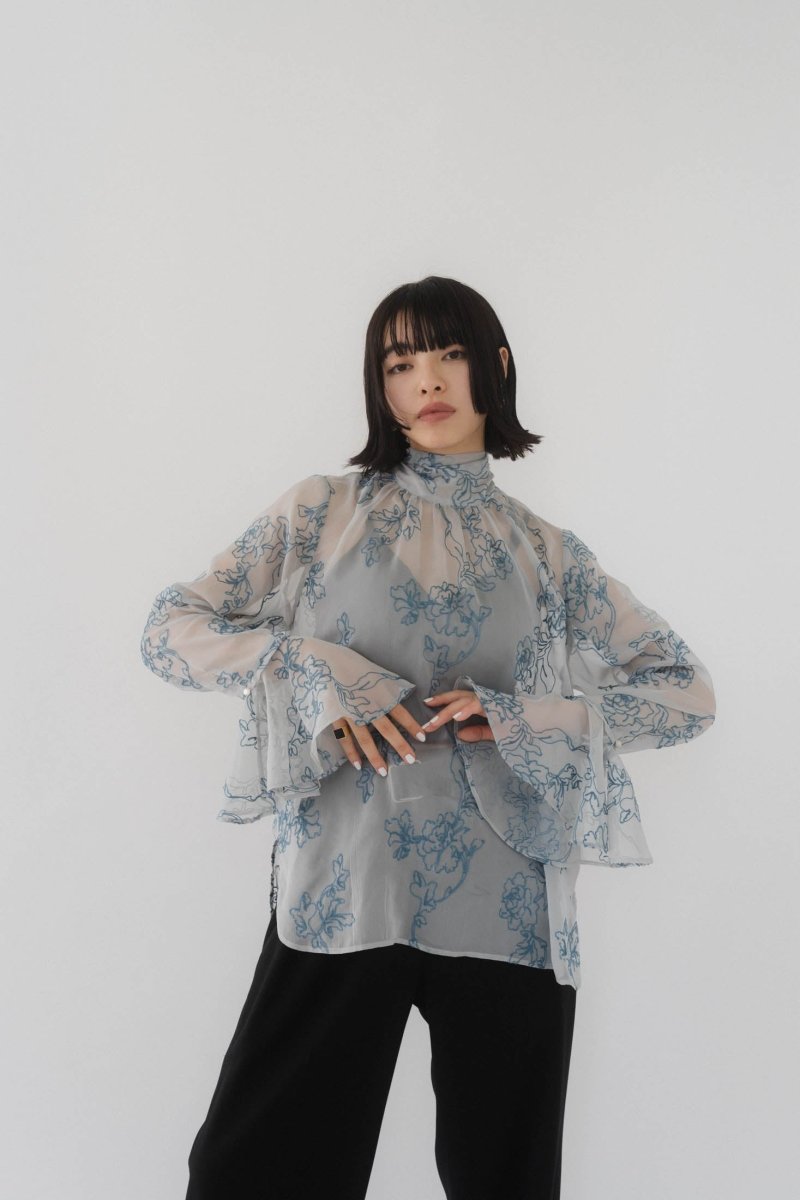 embroidery sheer blouse/ice blue | KNUTH MARF