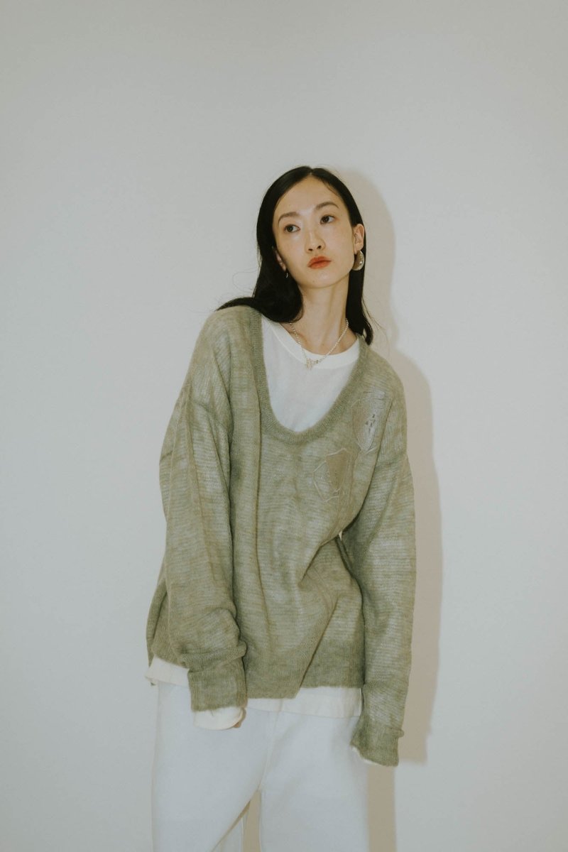 embroidery sheer Uneck pullover(unisex)/3color | KNUTH MARF