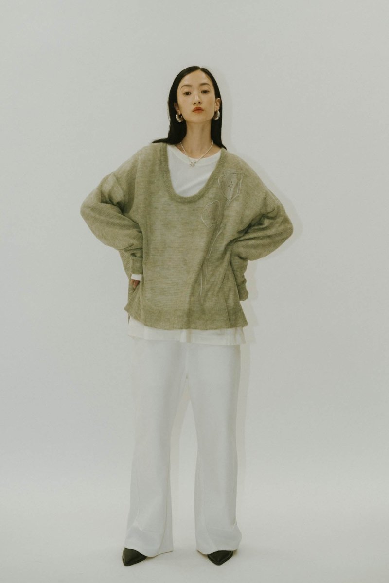 embroidery sheer Uneck pullover(unisex)/3color