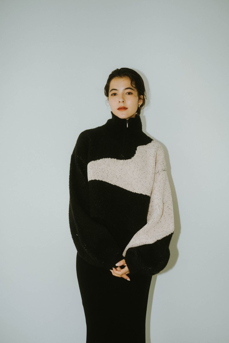 half zip bicolor knit/blackivory | KNUTH MARF