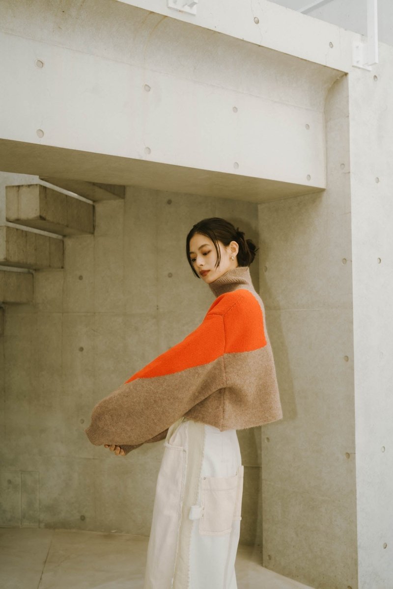 half zip bicolor knit/brownorange | KNUTH MARF