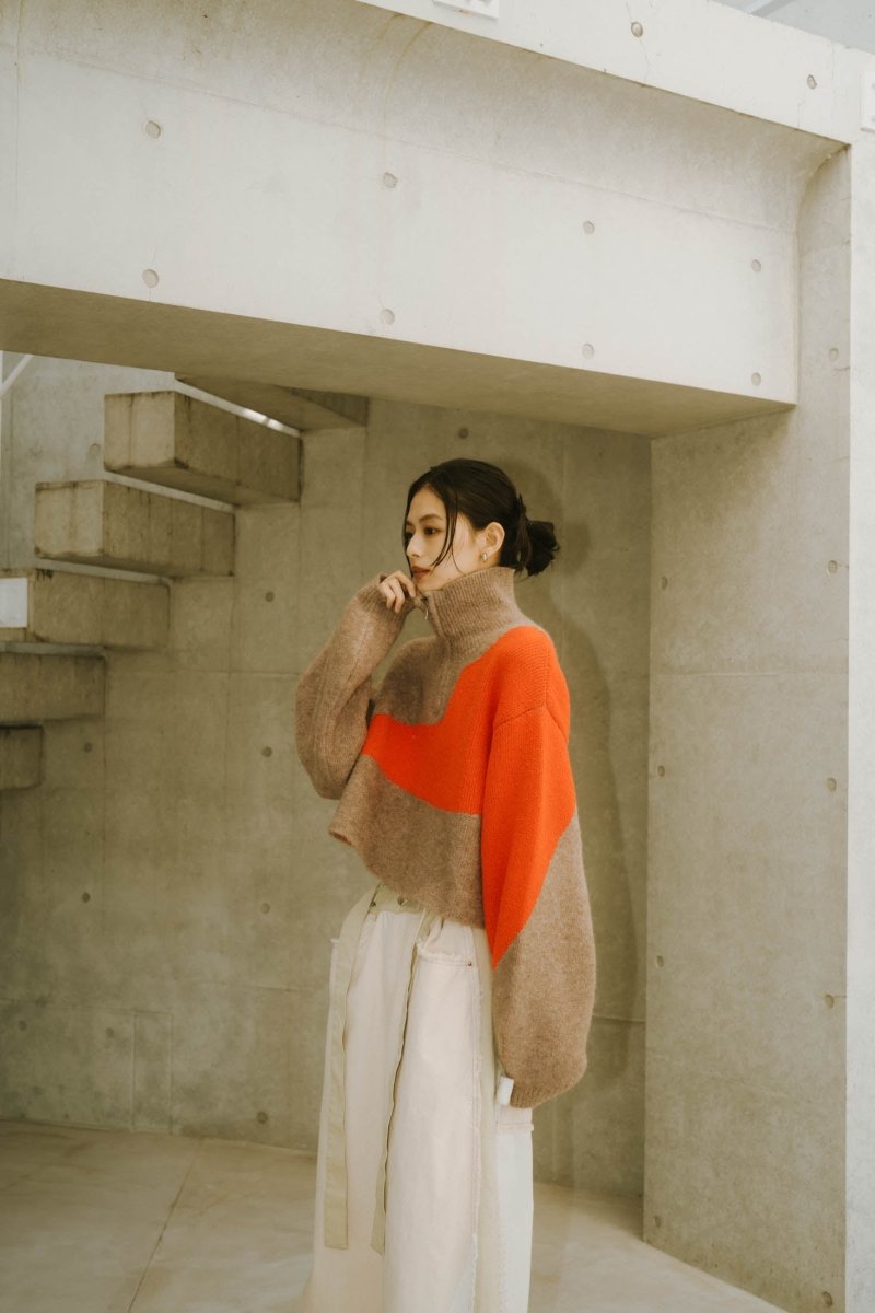 half zip bicolor knit/brownorange - KNUTH MARF