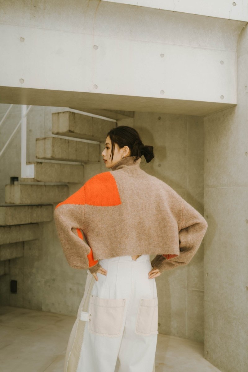 half zip bicolor knit/brownorange - KNUTH MARF