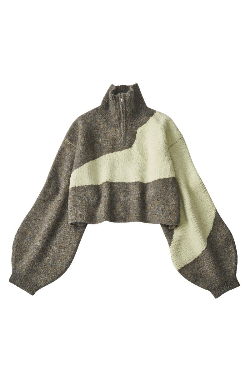 half zip bicolor knit/graylime