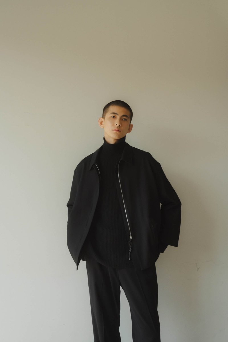 -high end- design slit wool shirt jacket/black