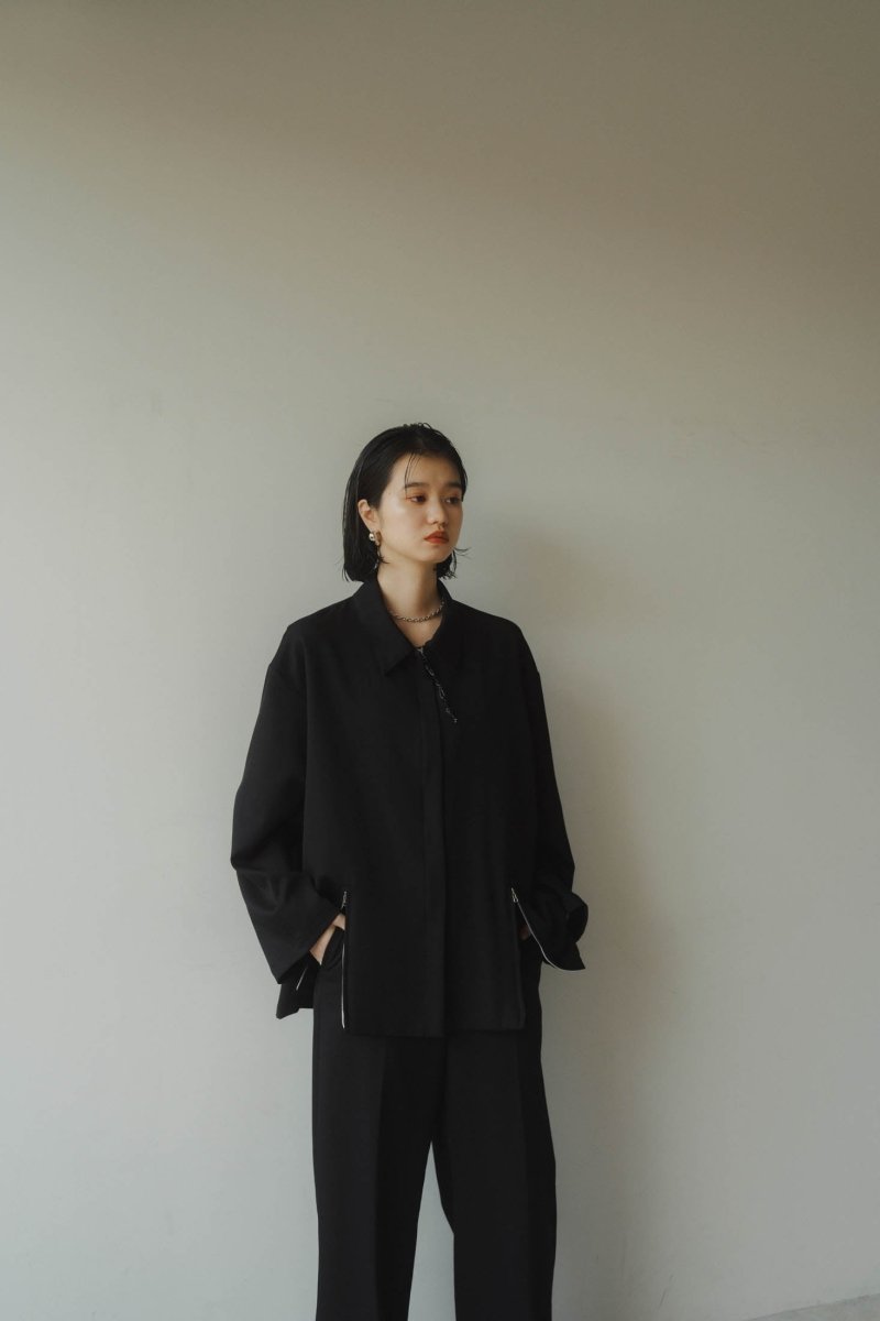 high end- design slit wool shirt jacket/black | KNUTH MARF