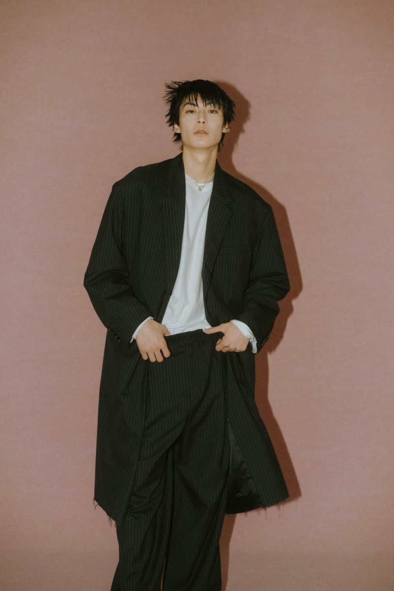 -high end- oversize long chester coat(unisex)/stripe