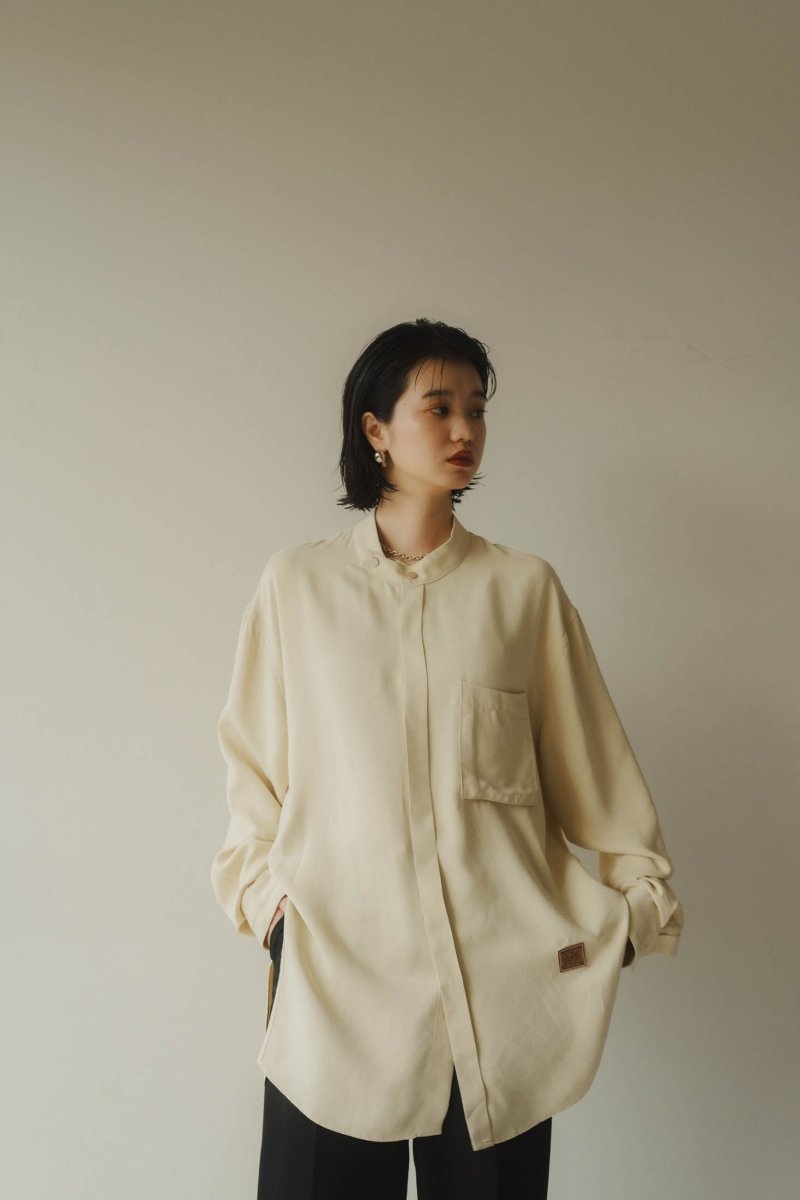 -high end- stand collar cupra shirt/ivory(unisex）