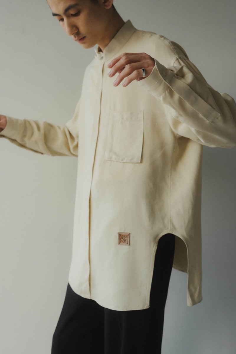 high end- stand collar cupra shirt/ivory(unisex） | KNUTH MARF