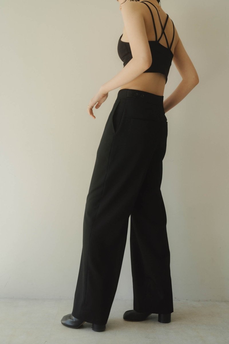 -high end- wool straight pants/black