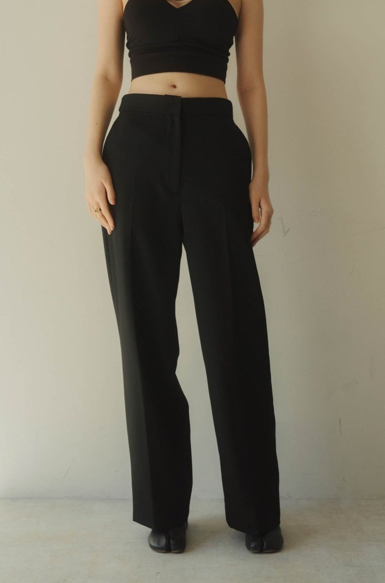 -high end- wool straight pants/black