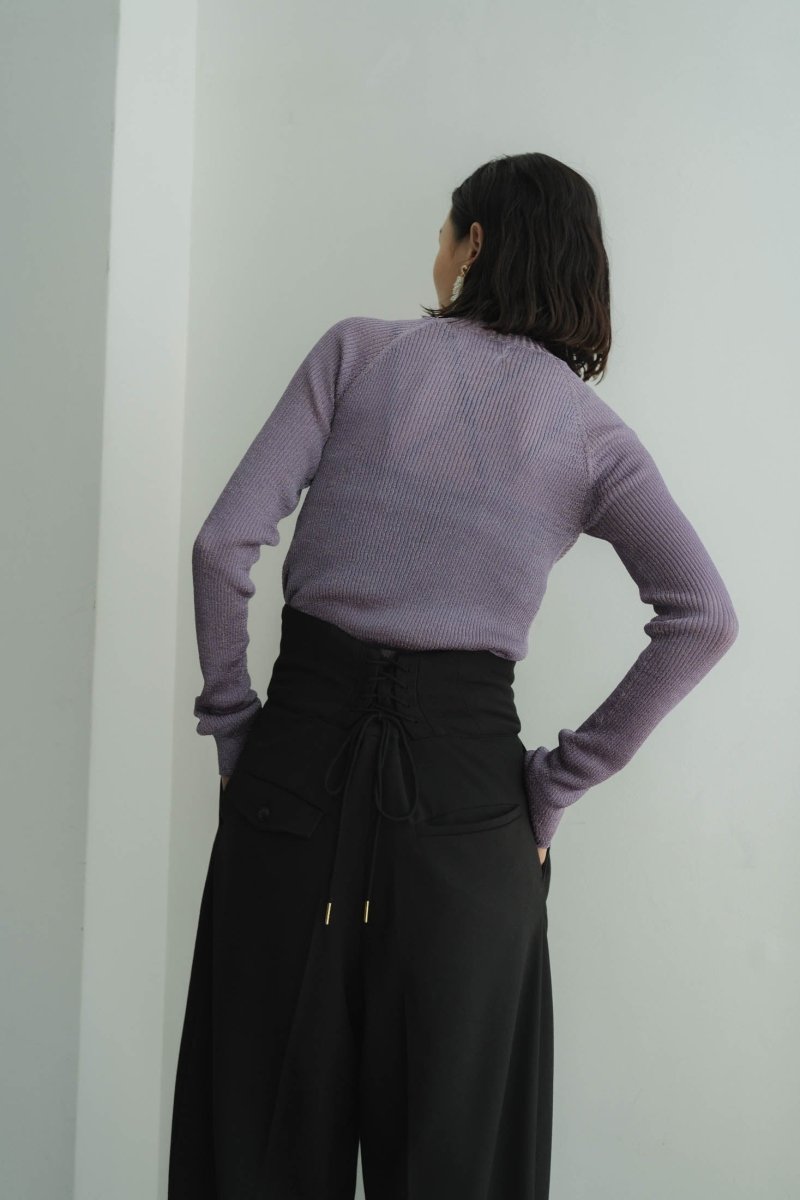 【Knuth Marf 】high neck lamé knit khaki