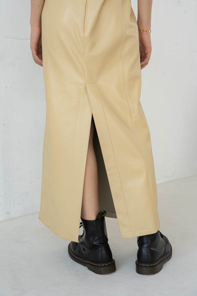 leather salopette skirt/2color