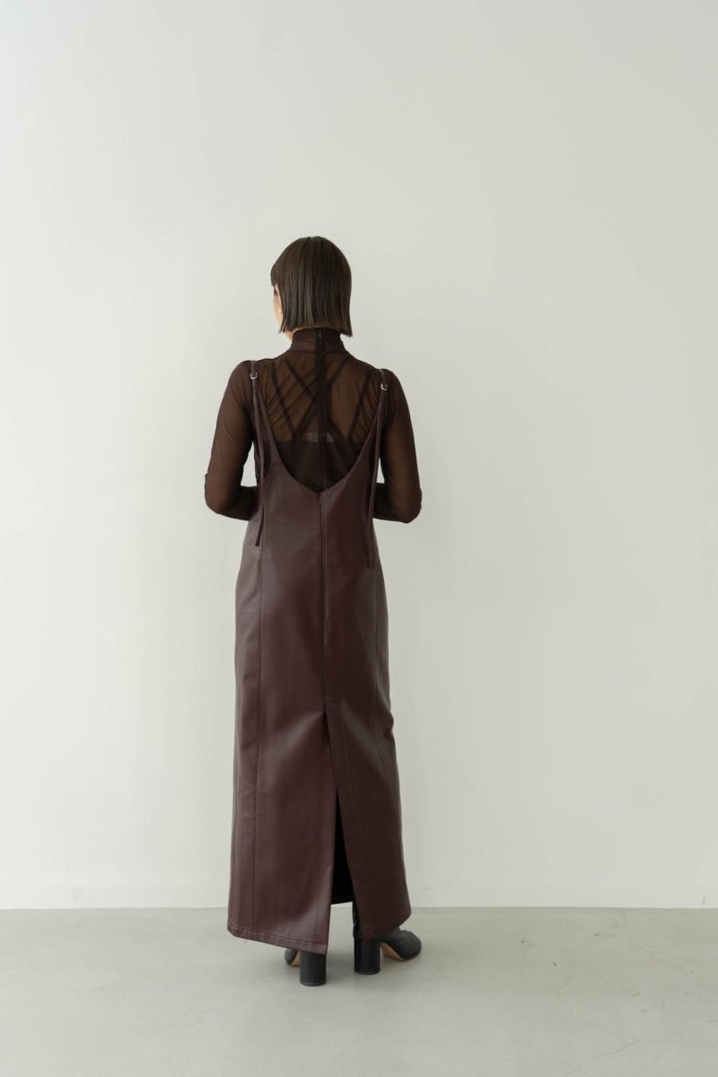 leather salopette skirt/2color