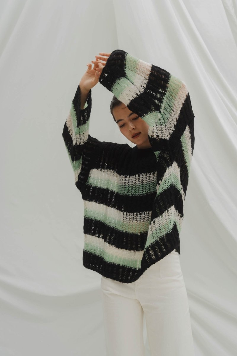 low gauge border knit/blackgreen | KNUTH MARF