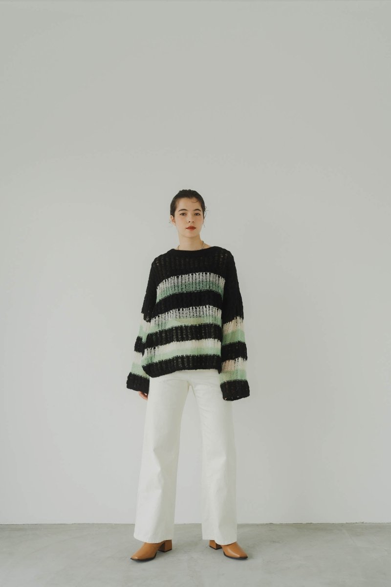 low gauge border knit/blackgreen | KNUTH MARF