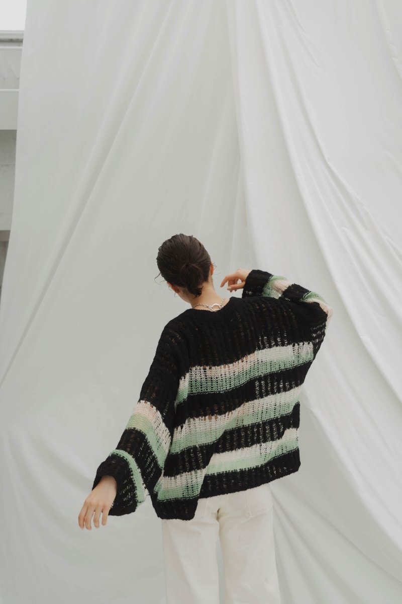 low gauge border knit/blackgreen | KNUTH MARF