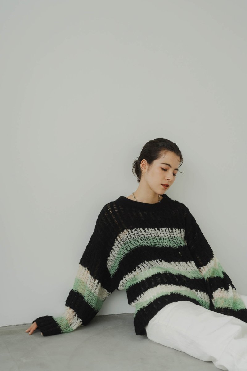 low gauge border knit/blackgreen | KNUTH MARF