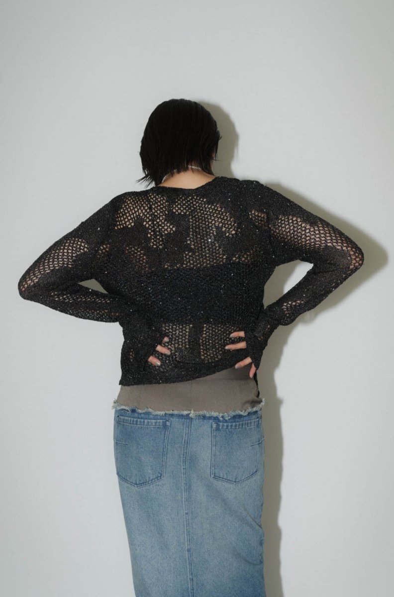 -Order sales- asymmetry sheer lamé knit/lightgray - KNUTH MARF